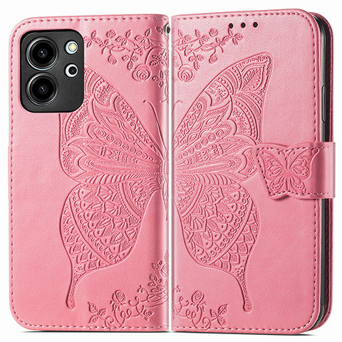 Custodia Portafoglio In Pelle Farfalla Cover con Supporto per Huawei Honor 80 SE 5G Rosa Caldo