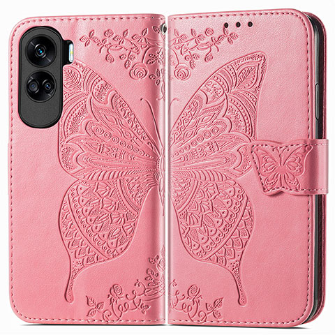 Custodia Portafoglio In Pelle Farfalla Cover con Supporto per Huawei Honor 90 Lite 5G Rosa Caldo