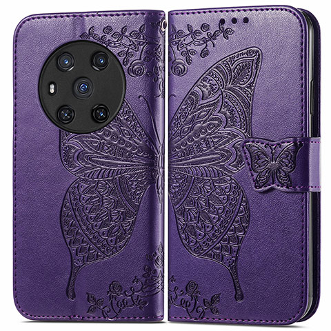 Custodia Portafoglio In Pelle Farfalla Cover con Supporto per Huawei Honor Magic3 5G Viola