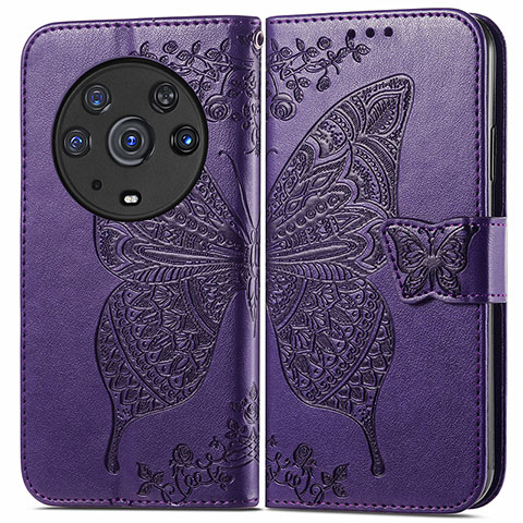 Custodia Portafoglio In Pelle Farfalla Cover con Supporto per Huawei Honor Magic3 Pro 5G Viola