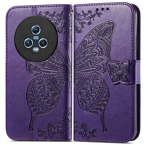 Custodia Portafoglio In Pelle Farfalla Cover con Supporto per Huawei Honor Magic5 5G Viola