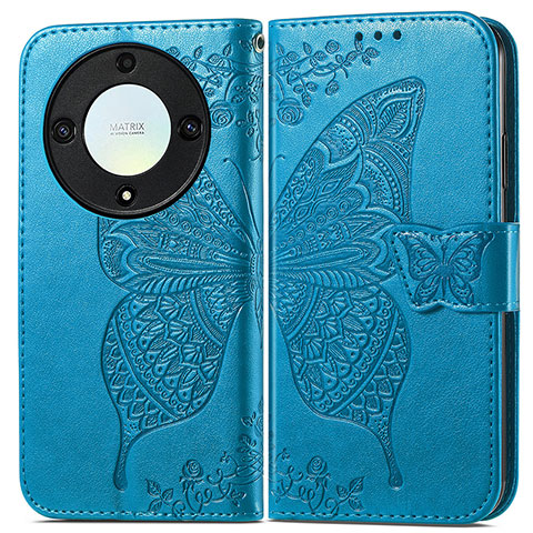 Custodia Portafoglio In Pelle Farfalla Cover con Supporto per Huawei Honor Magic5 Lite 5G Blu