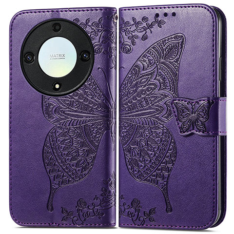 Custodia Portafoglio In Pelle Farfalla Cover con Supporto per Huawei Honor Magic5 Lite 5G Viola