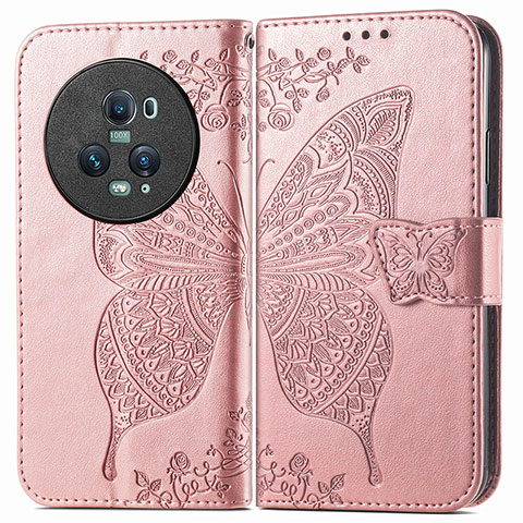 Custodia Portafoglio In Pelle Farfalla Cover con Supporto per Huawei Honor Magic5 Pro 5G Oro Rosa