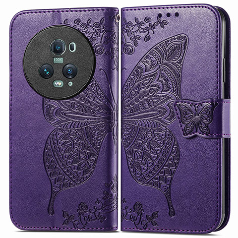 Custodia Portafoglio In Pelle Farfalla Cover con Supporto per Huawei Honor Magic5 Pro 5G Viola