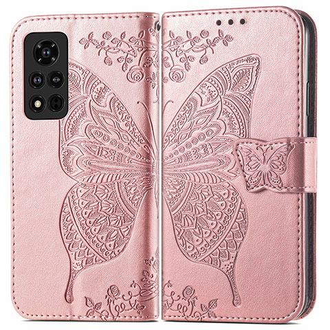 Custodia Portafoglio In Pelle Farfalla Cover con Supporto per Huawei Honor V40 5G Oro Rosa