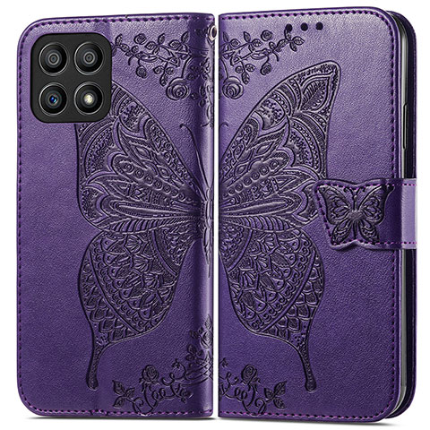 Custodia Portafoglio In Pelle Farfalla Cover con Supporto per Huawei Honor X30i Viola