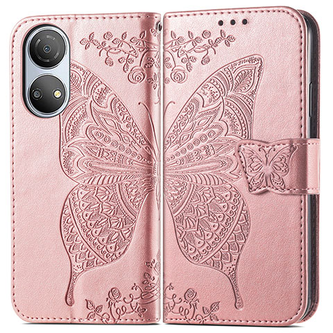 Custodia Portafoglio In Pelle Farfalla Cover con Supporto per Huawei Honor X7 Oro Rosa