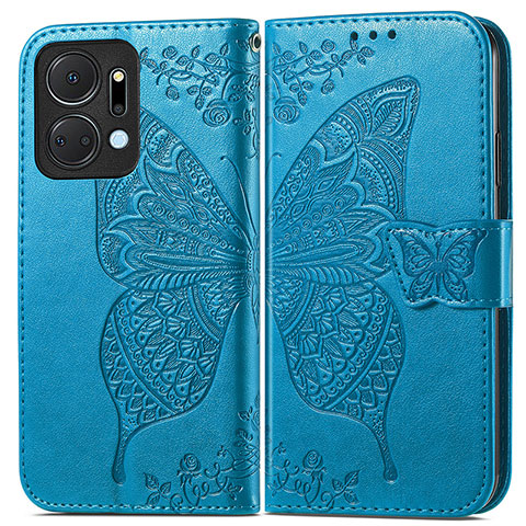 Custodia Portafoglio In Pelle Farfalla Cover con Supporto per Huawei Honor X7a Blu