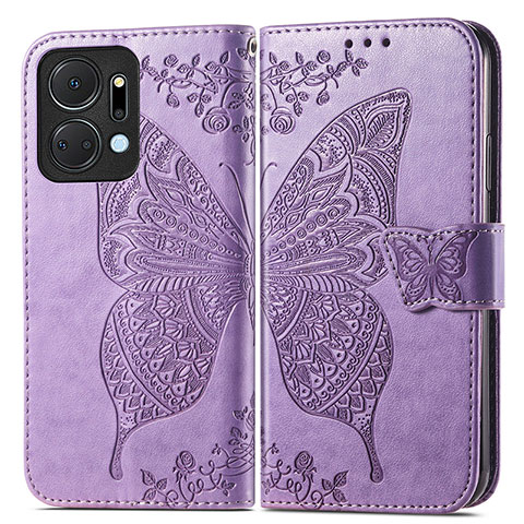 Custodia Portafoglio In Pelle Farfalla Cover con Supporto per Huawei Honor X7a Lavanda