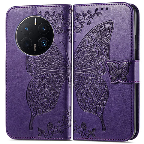 Custodia Portafoglio In Pelle Farfalla Cover con Supporto per Huawei Mate 50 Pro Viola