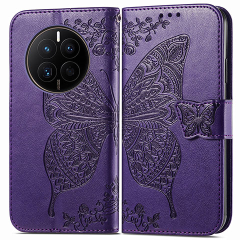 Custodia Portafoglio In Pelle Farfalla Cover con Supporto per Huawei Mate 50E Viola