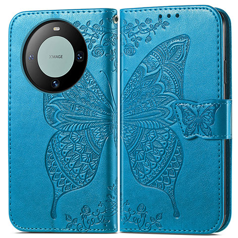 Custodia Portafoglio In Pelle Farfalla Cover con Supporto per Huawei Mate 60 Pro Blu