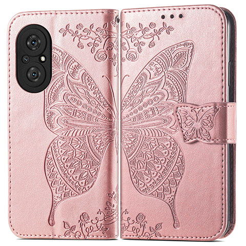 Custodia Portafoglio In Pelle Farfalla Cover con Supporto per Huawei Nova 9 SE Oro Rosa