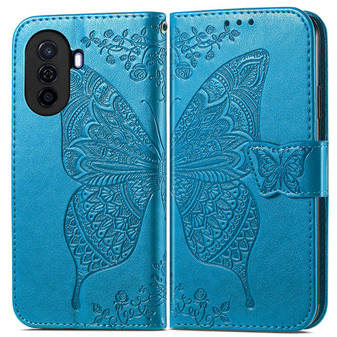 Custodia Portafoglio In Pelle Farfalla Cover con Supporto per Huawei Nova Y70 Plus Blu