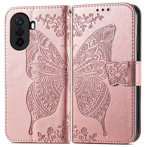 Custodia Portafoglio In Pelle Farfalla Cover con Supporto per Huawei Nova Y71 Oro Rosa