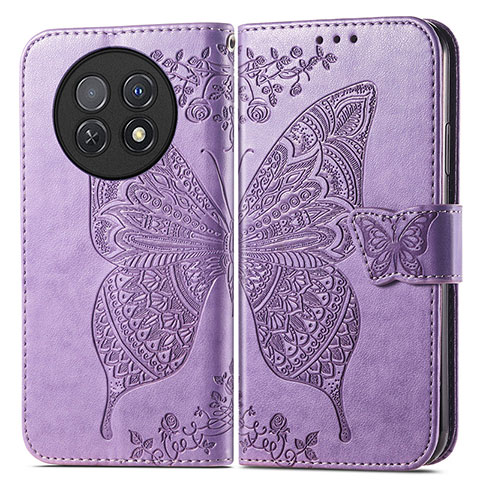 Custodia Portafoglio In Pelle Farfalla Cover con Supporto per Huawei Nova Y91 Lavanda