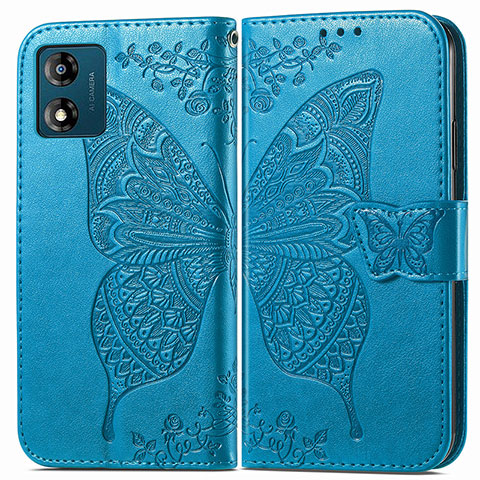 Custodia Portafoglio In Pelle Farfalla Cover con Supporto per Motorola Moto E13 Blu