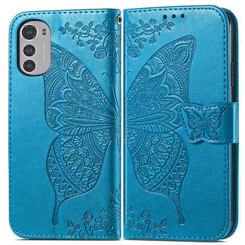 Custodia Portafoglio In Pelle Farfalla Cover con Supporto per Motorola Moto E32 Blu