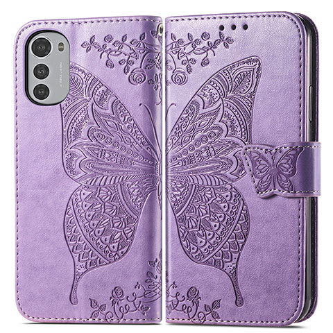 Custodia Portafoglio In Pelle Farfalla Cover con Supporto per Motorola Moto E32 Lavanda