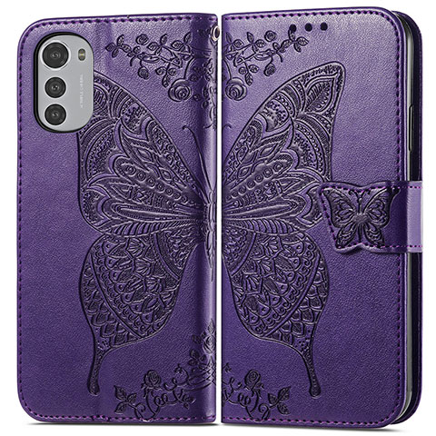 Custodia Portafoglio In Pelle Farfalla Cover con Supporto per Motorola Moto E32 Viola