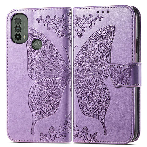 Custodia Portafoglio In Pelle Farfalla Cover con Supporto per Motorola Moto E40 Lavanda