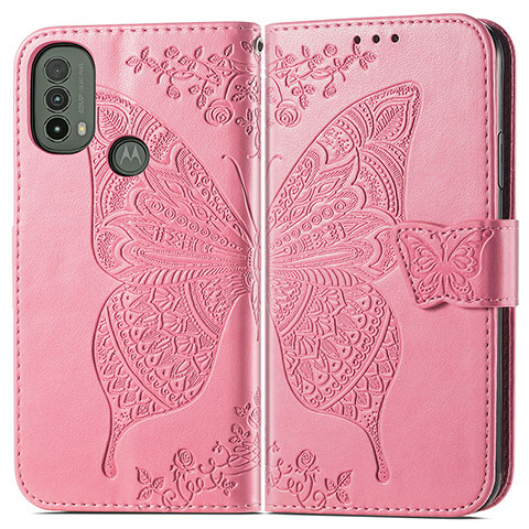 Custodia Portafoglio In Pelle Farfalla Cover con Supporto per Motorola Moto E40 Rosa Caldo