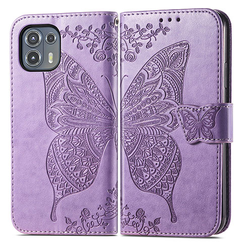 Custodia Portafoglio In Pelle Farfalla Cover con Supporto per Motorola Moto Edge 20 Lite 5G Lavanda