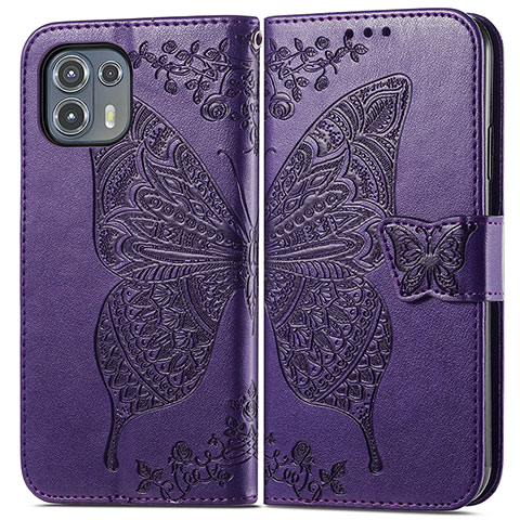 Custodia Portafoglio In Pelle Farfalla Cover con Supporto per Motorola Moto Edge 20 Lite 5G Viola