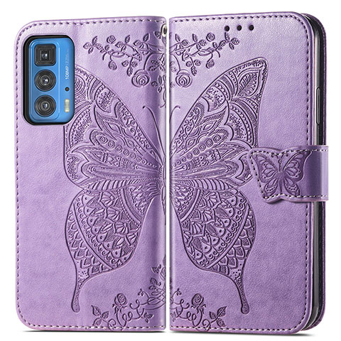 Custodia Portafoglio In Pelle Farfalla Cover con Supporto per Motorola Moto Edge 20 Pro 5G Lavanda