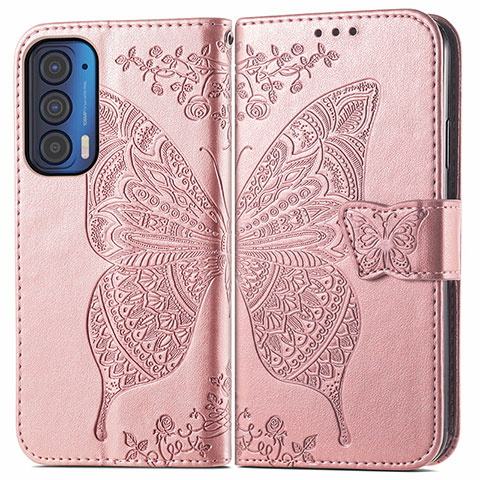 Custodia Portafoglio In Pelle Farfalla Cover con Supporto per Motorola Moto Edge (2021) 5G Rosa