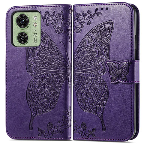 Custodia Portafoglio In Pelle Farfalla Cover con Supporto per Motorola Moto Edge (2023) 5G Viola