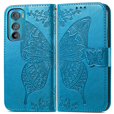 Custodia Portafoglio In Pelle Farfalla Cover con Supporto per Motorola Moto Edge 30 5G Blu