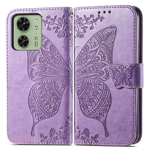 Custodia Portafoglio In Pelle Farfalla Cover con Supporto per Motorola Moto Edge 40 5G Lavanda