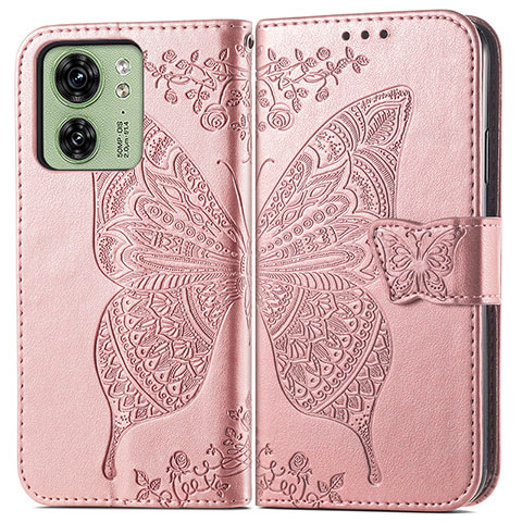 Custodia Portafoglio In Pelle Farfalla Cover con Supporto per Motorola Moto Edge 40 5G Oro Rosa