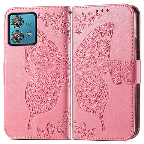 Custodia Portafoglio In Pelle Farfalla Cover con Supporto per Motorola Moto Edge 40 Neo 5G Rosa Caldo