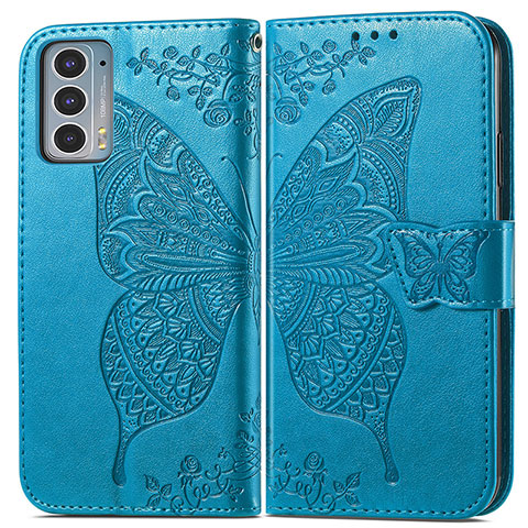 Custodia Portafoglio In Pelle Farfalla Cover con Supporto per Motorola Moto Edge Lite 5G Blu