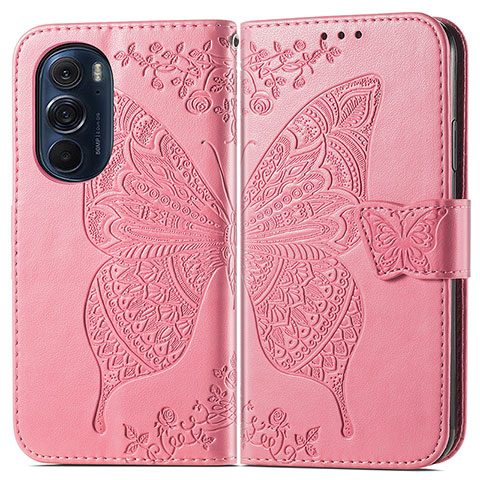 Custodia Portafoglio In Pelle Farfalla Cover con Supporto per Motorola Moto Edge Plus (2022) 5G Rosa Caldo