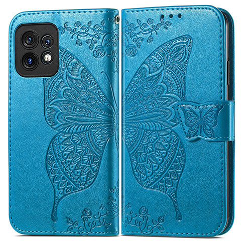 Custodia Portafoglio In Pelle Farfalla Cover con Supporto per Motorola Moto Edge Plus (2023) 5G Blu