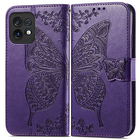 Custodia Portafoglio In Pelle Farfalla Cover con Supporto per Motorola Moto Edge Plus (2023) 5G Viola