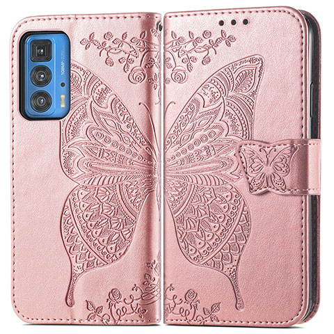 Custodia Portafoglio In Pelle Farfalla Cover con Supporto per Motorola Moto Edge S Pro 5G Rosa