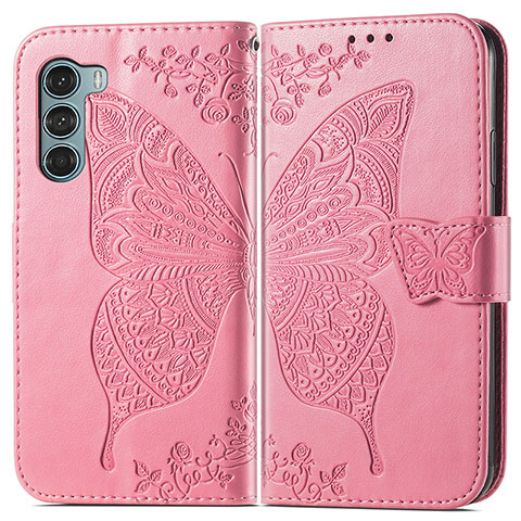 Custodia Portafoglio In Pelle Farfalla Cover con Supporto per Motorola Moto Edge S30 5G Rosa Caldo