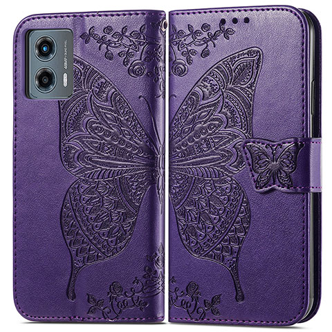 Custodia Portafoglio In Pelle Farfalla Cover con Supporto per Motorola Moto G 5G (2023) Viola