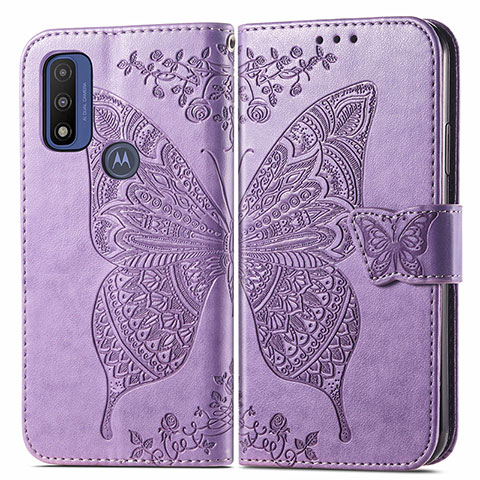 Custodia Portafoglio In Pelle Farfalla Cover con Supporto per Motorola Moto G Pure Lavanda