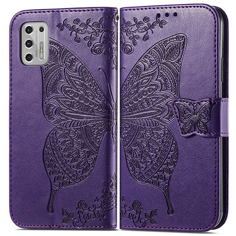 Custodia Portafoglio In Pelle Farfalla Cover con Supporto per Motorola Moto G Stylus (2021) Viola