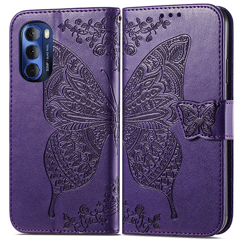 Custodia Portafoglio In Pelle Farfalla Cover con Supporto per Motorola Moto G Stylus (2022) 5G Viola