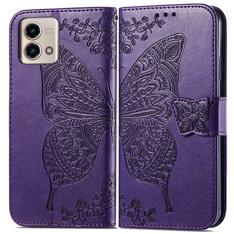 Custodia Portafoglio In Pelle Farfalla Cover con Supporto per Motorola Moto G Stylus (2023) 5G Viola