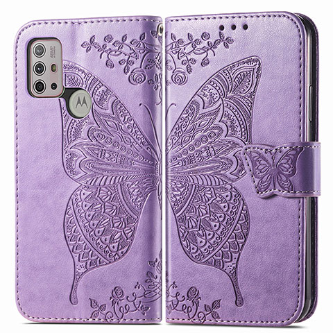 Custodia Portafoglio In Pelle Farfalla Cover con Supporto per Motorola Moto G10 Lavanda