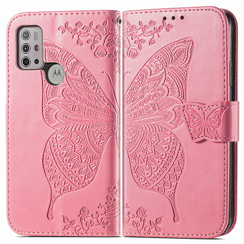 Custodia Portafoglio In Pelle Farfalla Cover con Supporto per Motorola Moto G10 Power Rosa Caldo