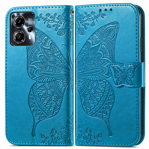 Custodia Portafoglio In Pelle Farfalla Cover con Supporto per Motorola Moto G13 Blu